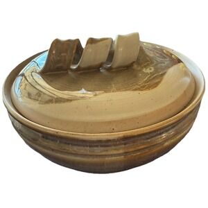 Vintage Studio Pottery Covered Roaster Baker Dish Lid Rack Stoneware